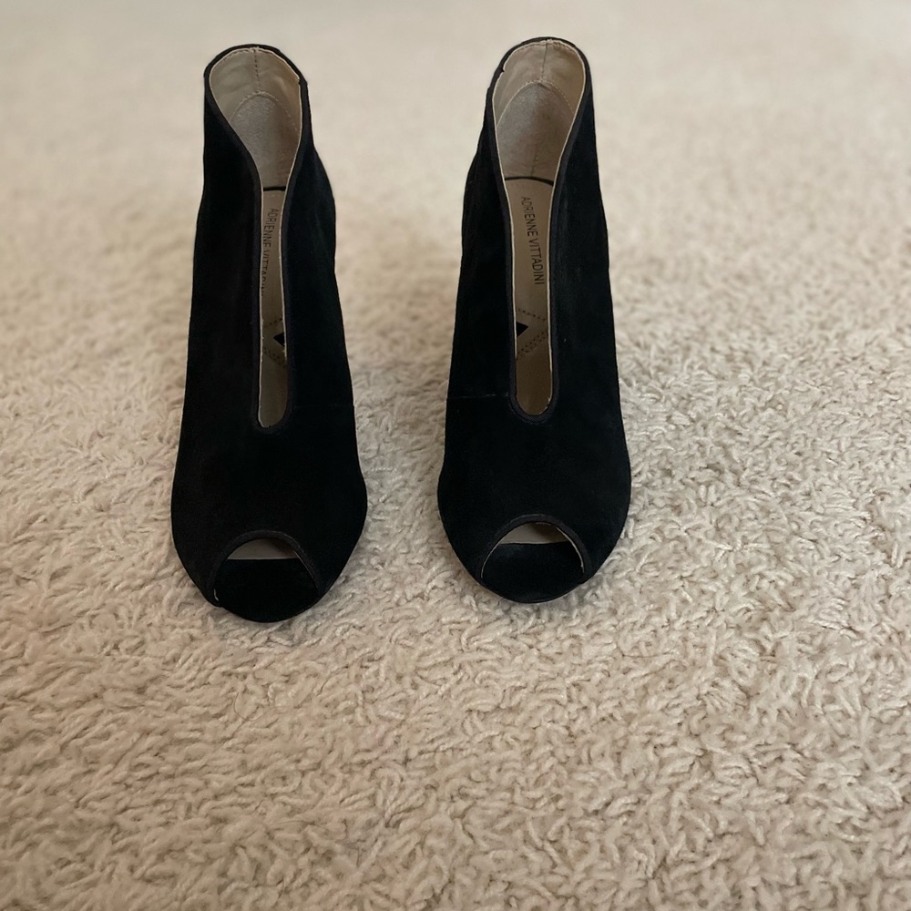 Black open front pumps